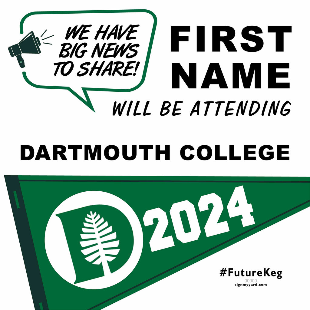 Dartmouth College 24x24 College Acceptance Yard Sign (Option B)