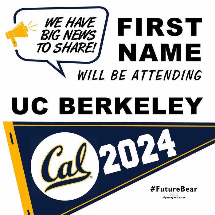 UC Berkeley 24x24 College Acceptance Yard Sign (Option B)