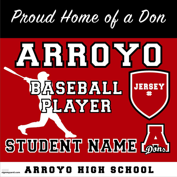 Arroyo High School Baseball Player(with Jersey#) 24x24 Yard Sign (includes installation in your yard)