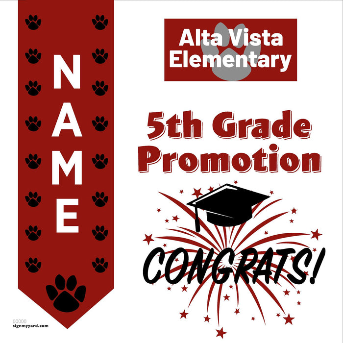 Alta Vista Elementary School (Redondo Beach) 5th Grade Promotion 24x24 Yard Sign (Option B)