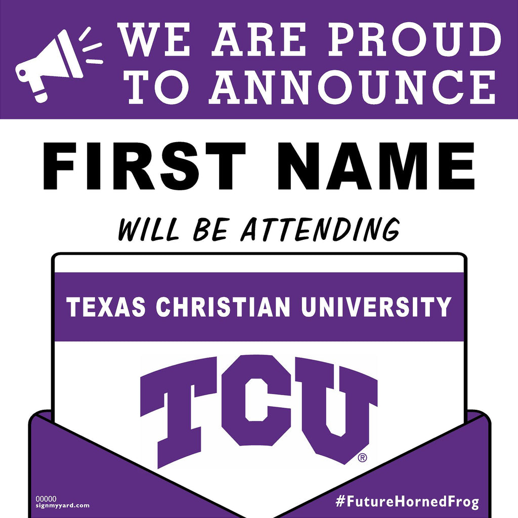 Texas Christian University 24x24 College Acceptance Yard Sign (Option A)