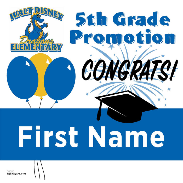 Walt Disney Elementary School 5th Grade Promotion 24x24 Yard Sign (Option A)